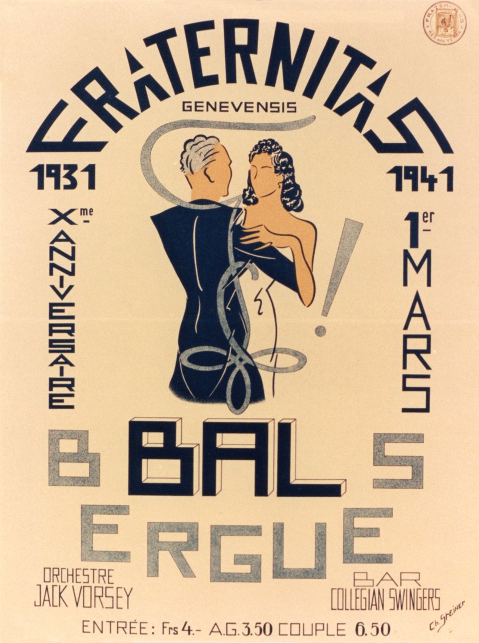 Vintage Poster 10eme Anniversaire De Fraternitas Aux Bergues Geneve Galerie 1 2 3