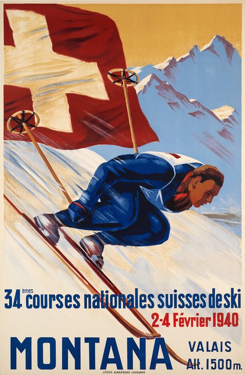 Montana, Valais, 34èmes courses nationales suisses de ski 2-4 Février 1940